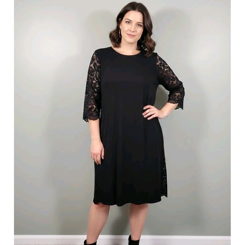 J Jill Wearever Collection Black‎ Shift Dress W Lace Overlay Back  Womens XL LBD